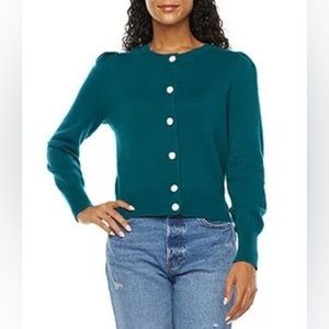 RYEGRASS Round Neck Long Sleeve Blue-Teal Cardigan